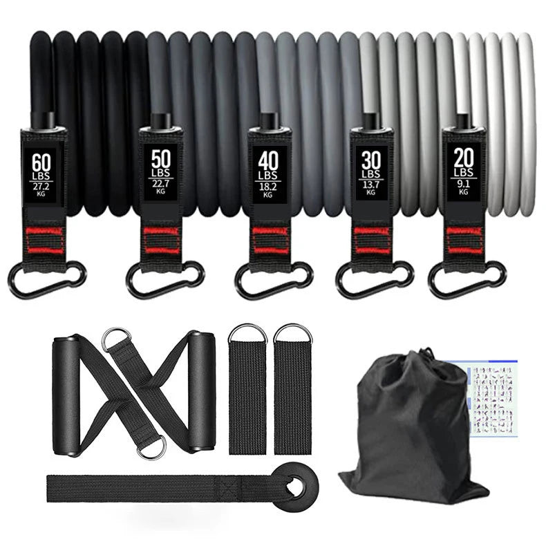 New Design Pulling Training Fitness Gym Yoga Exercise High Elasticity 100/150/200 LB 11PCS Black TPE Latex Resistance Band Set