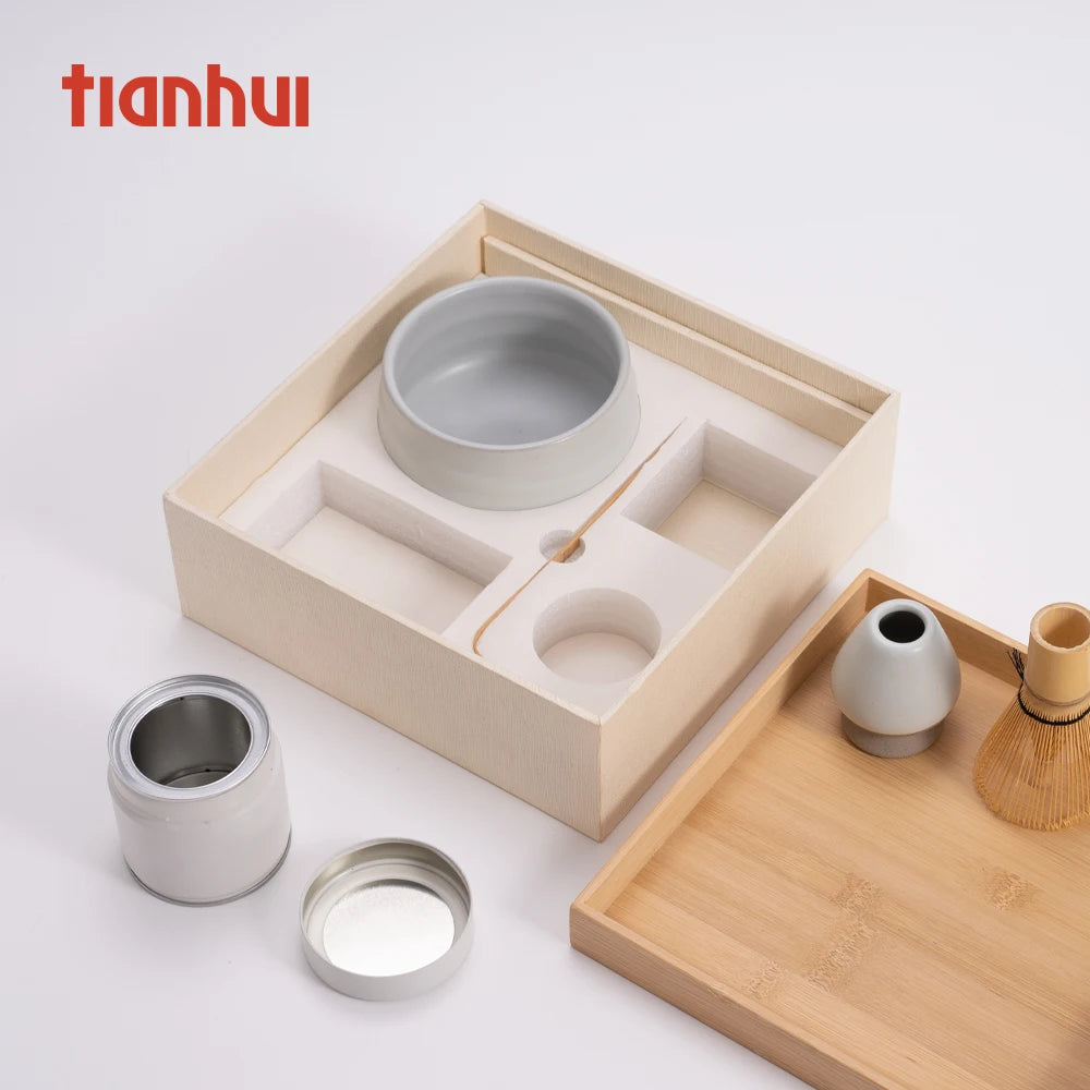 Tianhui Professional Manufacture Matcha Gift Box Packaging Set Paperboard Box with Bamboo Lid