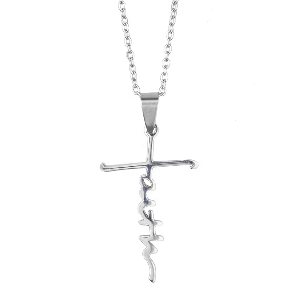 Stainless Steel Catholic Crucifix 40*25mm Silver Cross Pendant Necklace