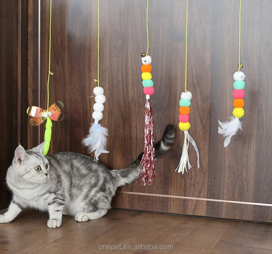 Newly Designed Funny Cat Stick Plush Teaser Toy Elastic Rope Paste Hanging Interactive Pet Toy for Cats Dogs Made Cotton Paper