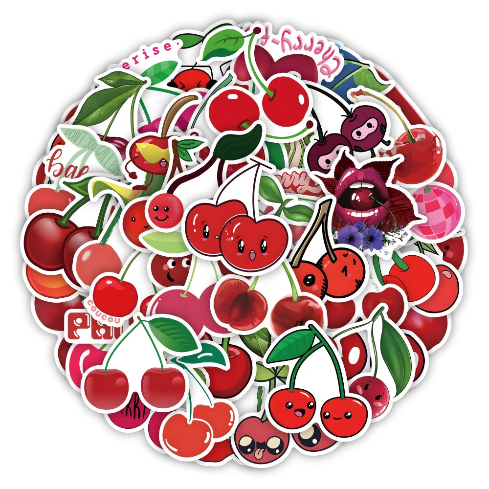 50pcs Hot Cartoon Cherry Fruit Graffiti Stickers Packs for Motorcycle Suitcase Guitar Notebook Wholesale Pvc