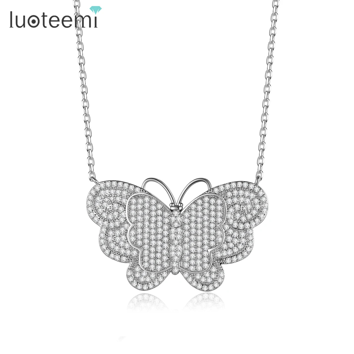 LUOTEEMI Dainty Woman Jewelry Charm Statement Diamond Pendant Chain Iced New Girl Zircon Butterfly Necklace