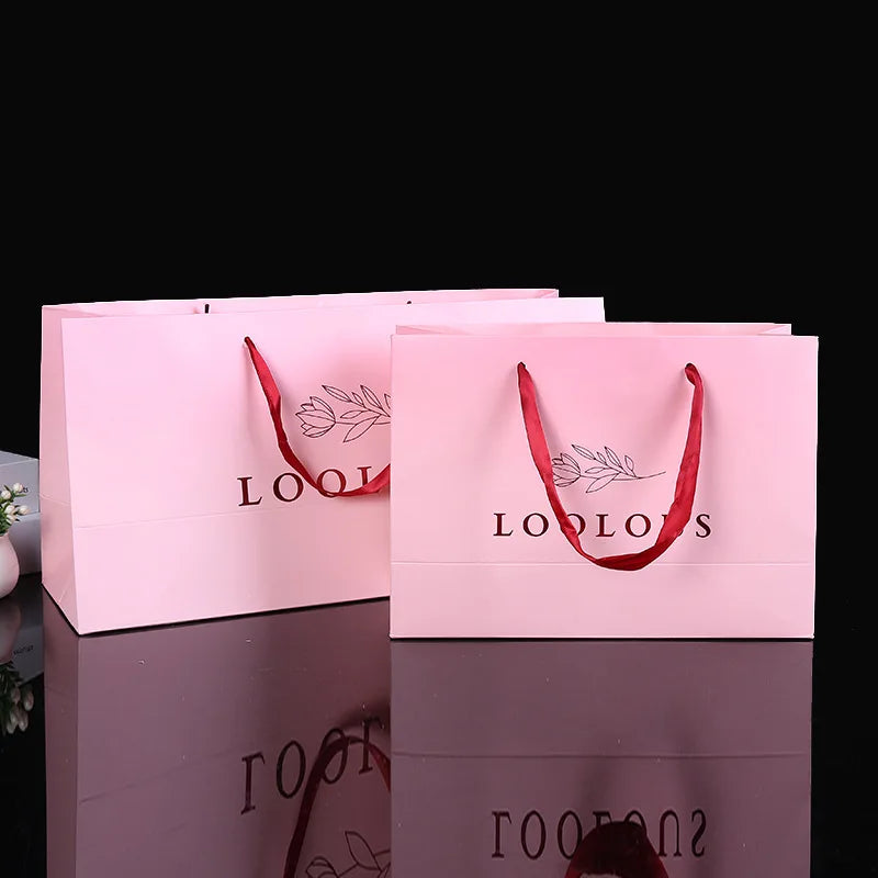 Custom Floral Design Personal Logo Luxury Wedding Sugar Paper Cardboard Folding Gift Bag With Handle Closure