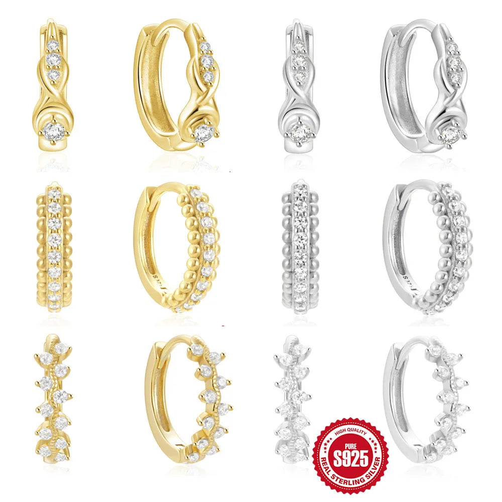Fashion Jewelry 925 Sterling Silver Geometric Number Eight Twist Full Diamond Mini Round Zircon Gold Plated Hoop Earrings Women