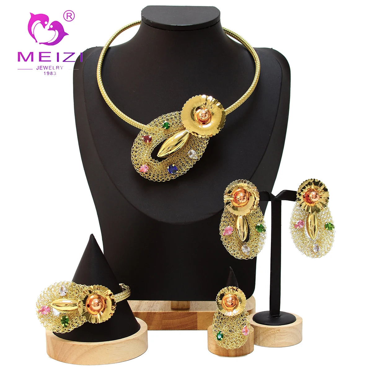 MEIZI Jewelry  Fashion Gold Plated Flower Jewelry Sets for Women Tend New Wedding Banquet Party Adorn
