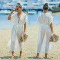 Muslim New White Lace Dress Beach Dress Hollow Ruffled Cover up