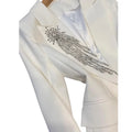 Elegant Style Lady Fine Workmanship Rhinestone Beading Office Wear Single Buttons Long Sleeve Women White Blazer