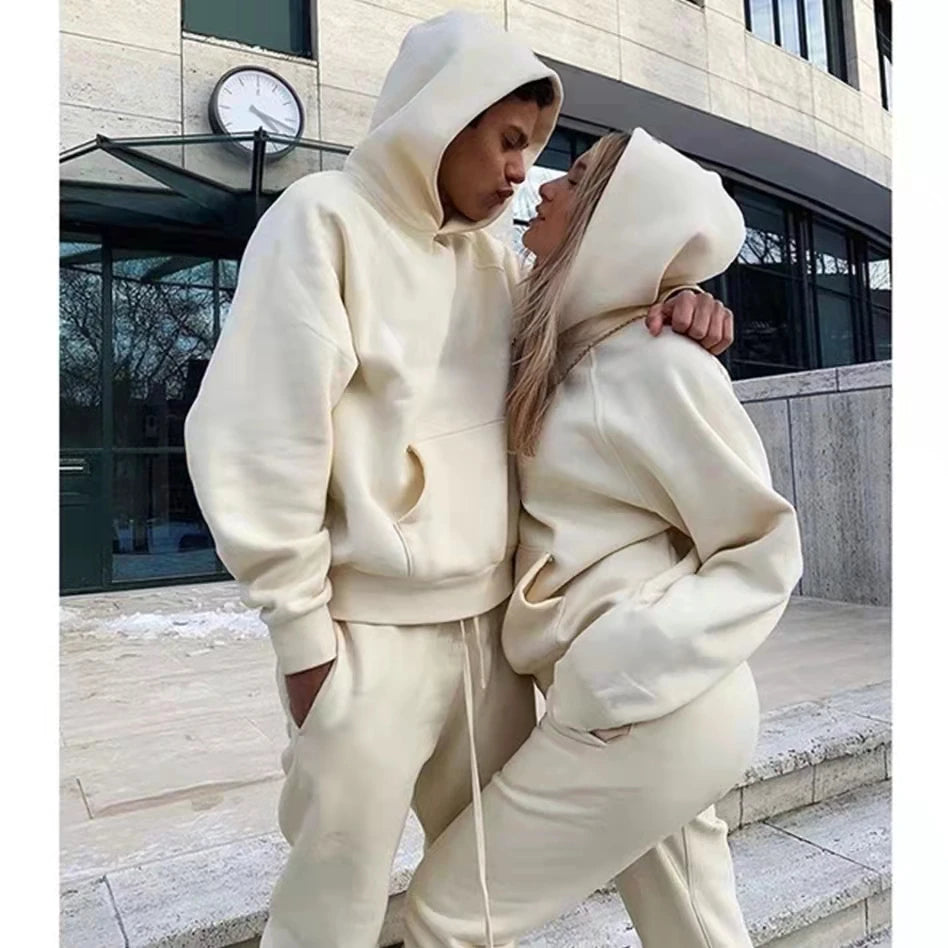 OEM Service Custom Logo Tracksuit Cotton Sweatpants Luxury Unisex Sweatsuit Hoodies Set Fleece for Men
