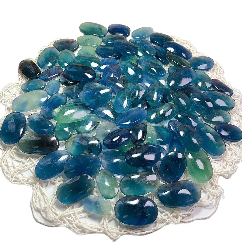 Natural Crystal Folk Crafts Polished Healing Stone Blue Fluorite Stone Palm Stone for Home Decoration