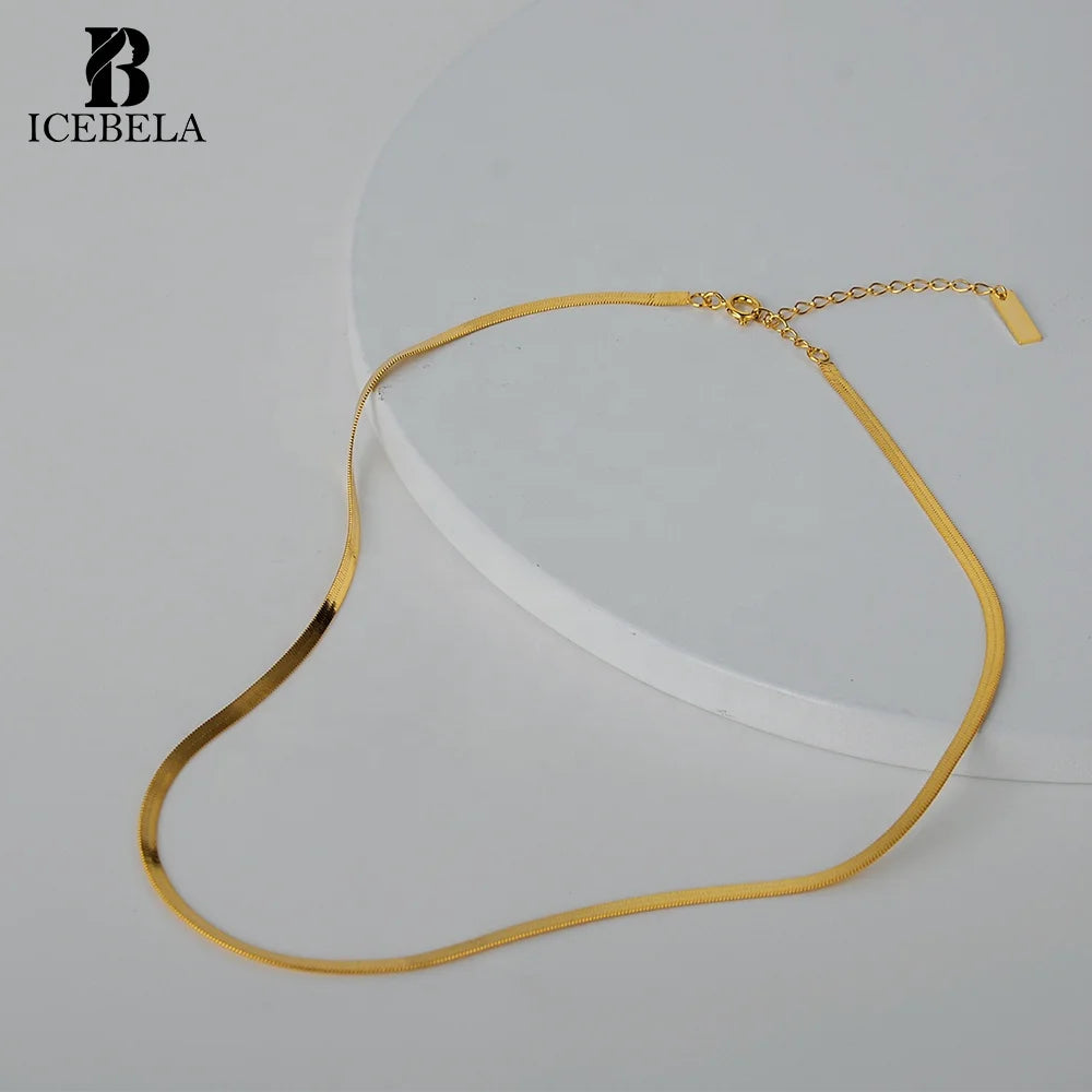 ICEBELA Jewelry 925 Sterling Silver Small Design Handmade Smooth Necklace for Women 18k Plated Snake Chain Choker Necklace