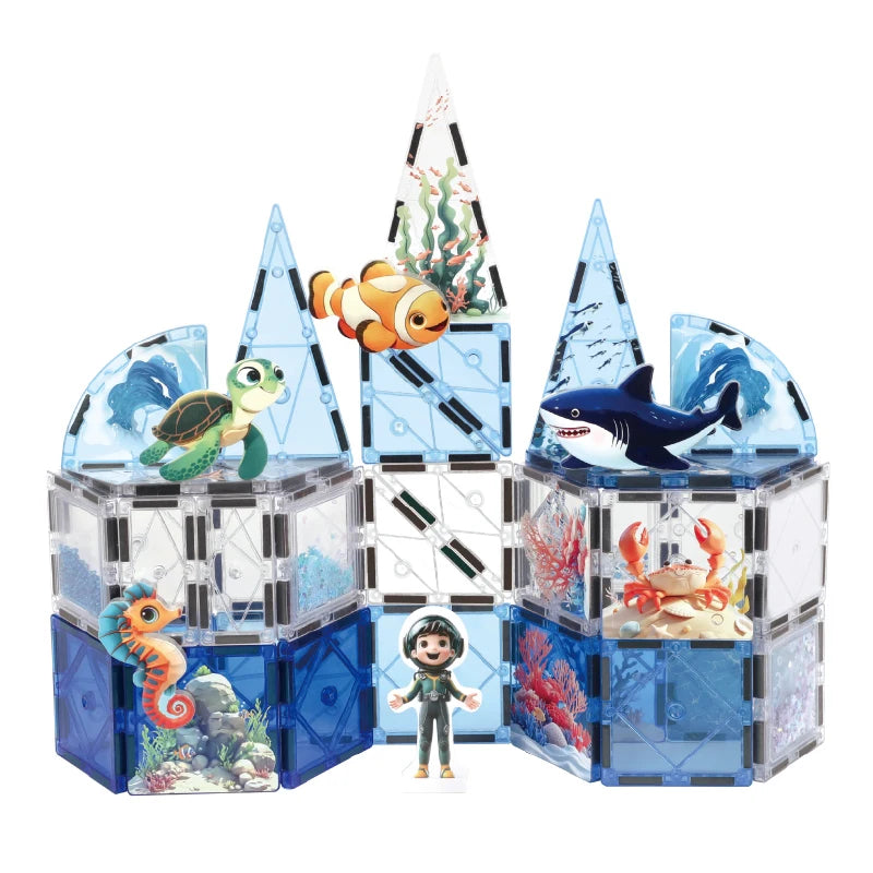 OEM & ODM 42pcs Factory Educational Plastic Magnetic Building Blocks Sea Animals Construction Set for Kids Magnetic Tiles Set