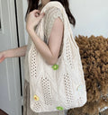 2024 Beautiful Handmade Women's Vintage Tote Bag Versatile Small Knitted Crochet Two Handles Open Closure Fashion Spring/Summer
