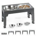 Non-Slip Foldable 5 Height Adjustable Raised Stand Elevated Pet Dog Bowls with Stainless Steel Food Bowl and Slow Feeder Bowl