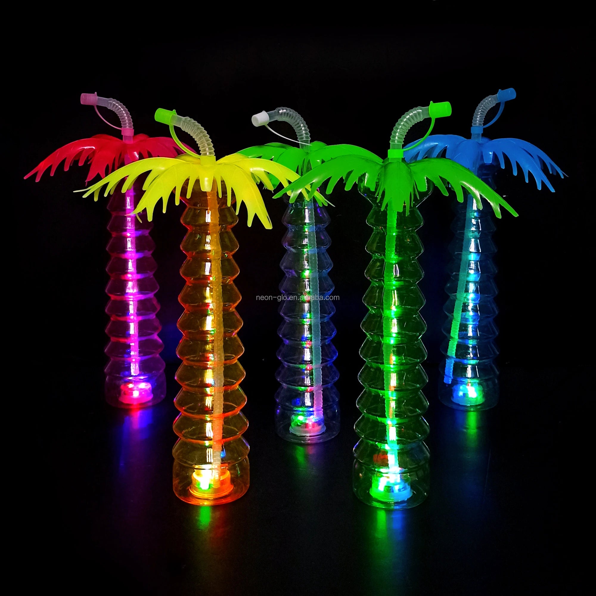 PET Plastic 500ML Disposable Luminous Coconut Tree Cup Drink Bottle Lamp Juice Bottle for Christmas Valentine's Day Graduation