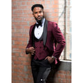 New Arrival Burgundy Black Lapel Men Groom Tuxedos One Button Men Groomsmen Suits Wedding/Prom/Dinner 3 Pieces Blazer Vest Pant