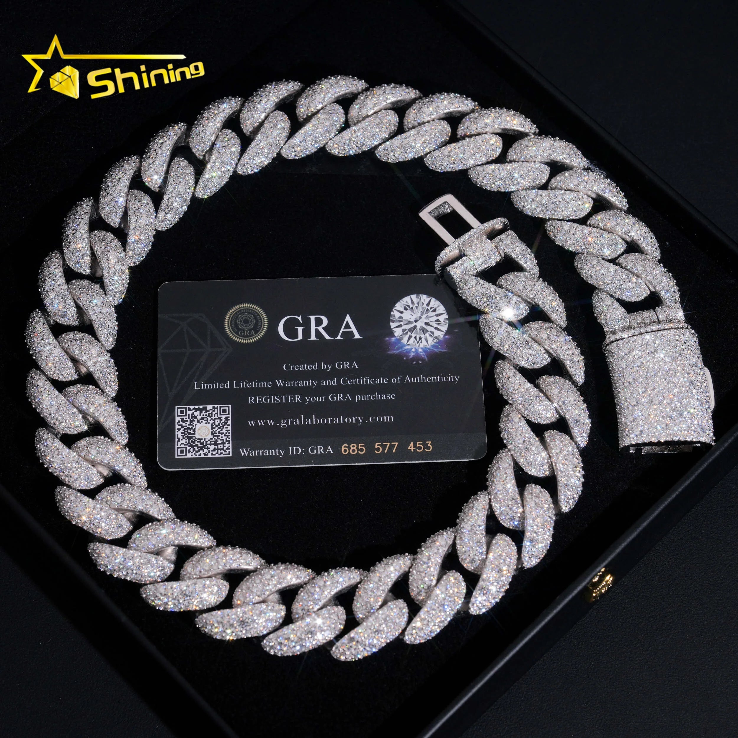 Custom Men 925 Silver Moissanite Cuban Link Chain Luxury Big Size 23mm Width Iced Out Cuban Link Moissanite Hip Hop Jewelry