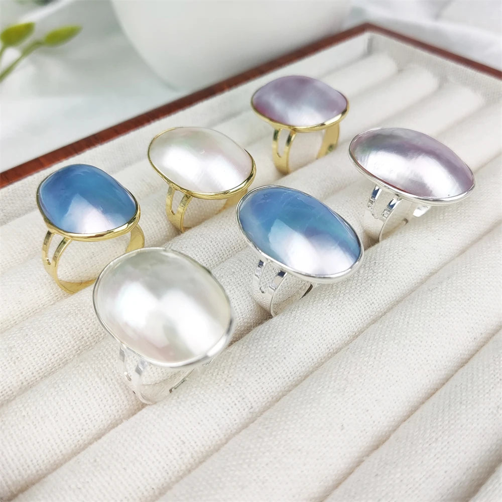 Fashion Jewelry Boho Style 18k Gold Plated Mother of Pearl Shell Rings Multi Color Seashell Ring Resizable for Female Gifts
