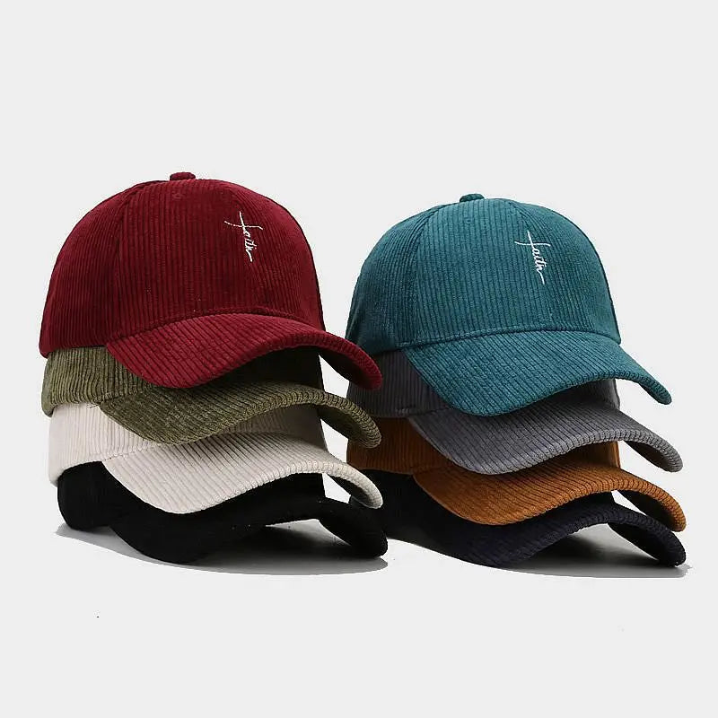 Corduroy Embroidery Faith Baseball Cap Sporty Cotton Trucker Hat with Duck Tongue for Men and Women Casual Casquette Caps