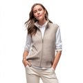 Women's Casual Wool Blend Sleeveless Knitwear Stand-Up Collar Zip-Up Sweater Vest with Front Logo Position