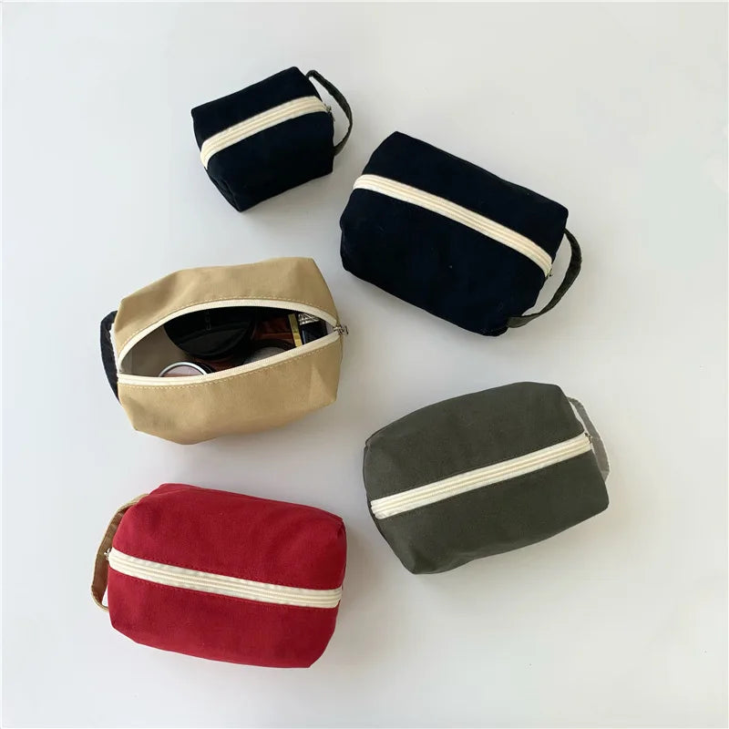 Customized Portable Canvas Cotton Tote Bag with Zipper Durable Reusable Japanese Storage Wash Cosmetic Case