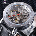 Forsining Silver Case Open Work Clock Black Red Pointer Genuine Leather Belt Automatic Watches for Men Transparent Watch
