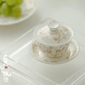 Baoxiang Luxury Ceramic Gaiwan Flower- Wrapped Lotus Mutton- Fat Jade White Three-Cup Tureen Accessible for Coffee & Tea Sets