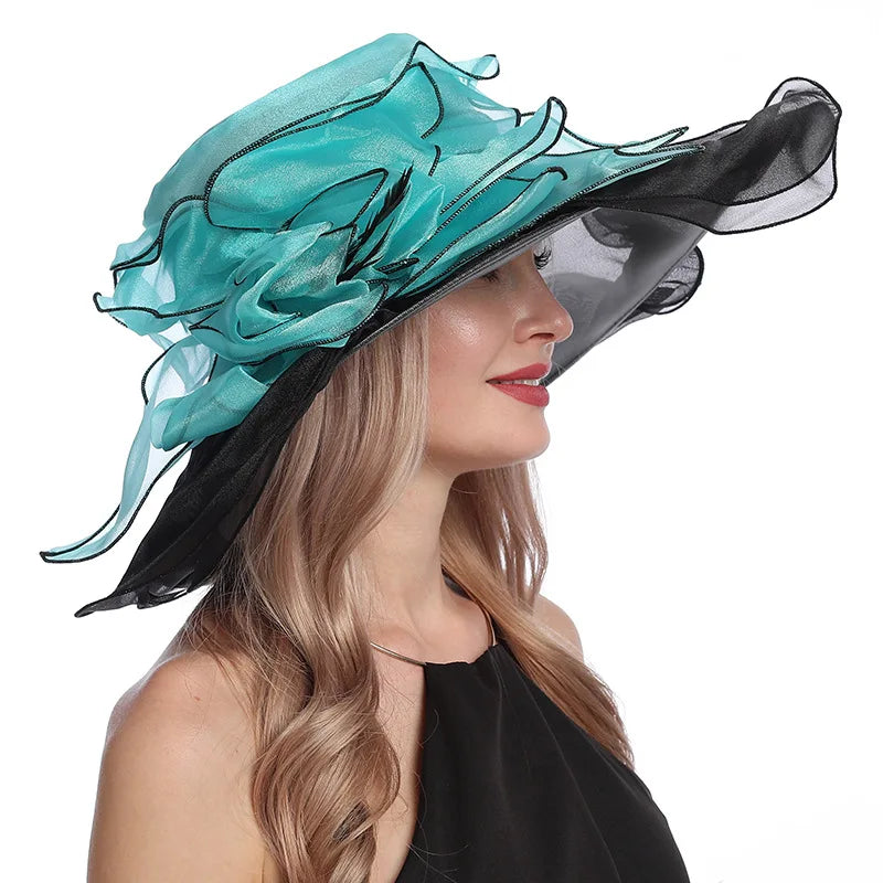 X1596 Women's Fashion Cloche Sun Hat 16cm Wide Brim Kentucky Hat Lady Millinery Fancinators for Outdoor Church Church Scenes