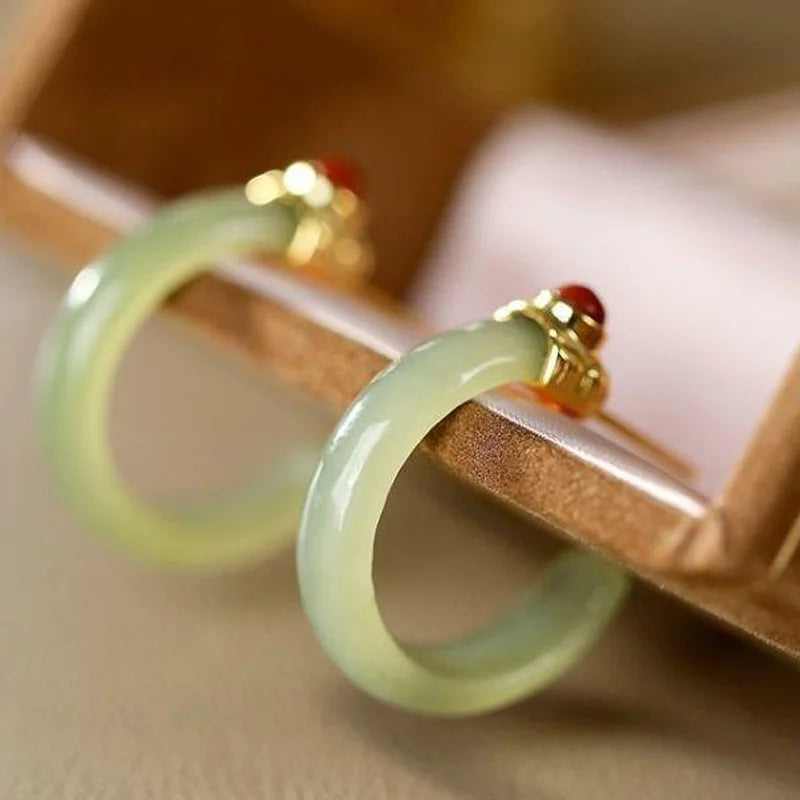 2022 Hot Sales New Color Korea Hetian Jade Hoop Earring C Shaped Jade Earring for Women