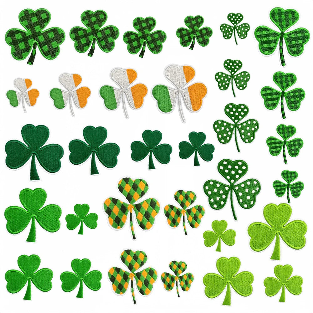 Irish Lucky Shamrock St Patricks Day Iron on Patches Leaf Clover Sew Appliques Embroidered Patches for Clothing Hat Jean Jacket