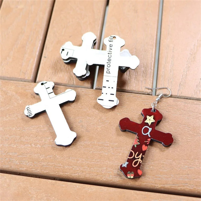 New Blanks Wood Sublimation MDF Cross Shape Two-Sided Glossy White Printing Earrings Ladies Jewelry From Guangdong