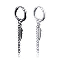 Hiphop Silver Black Gun Plated Chain Leaf Pendant Mens Punk Stainless Steel Non Piercing Cuff Ear Clip Earring