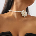 Elegant Simple Pearl Choker Necklaces for Women 18-Inch Gold Plated Tarnish-Free with Flower Beads for Anniversaries