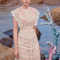 Boutique Wholesale Niche Design 2026 Spring New Heavy Industry Crochet Lace Temperament Embroidery Court Dress