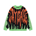 Customized Oversized Cotton Sweater with Flame Graphic Casual Fall Knit Pullover Tops Crewneck Tapestry with Jacquard Print