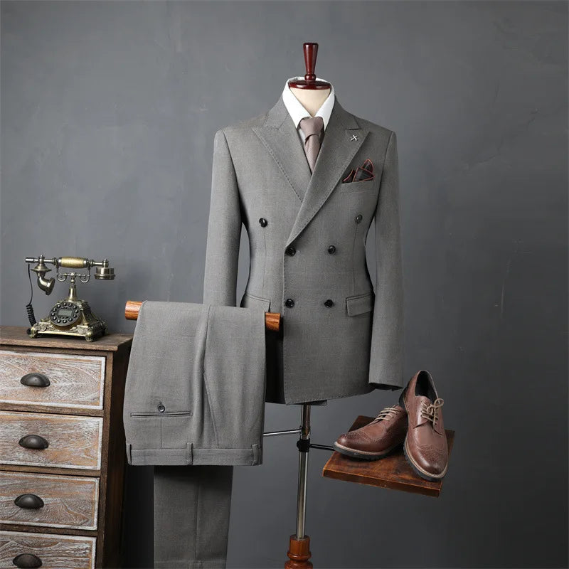 Groom Suit for Men Casual Business Is Decorating a Wedding Dress Double Breasted Plaid Suit for Men in England