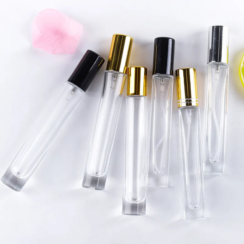 Vintage 10ml Slim Cylinder Glass Bottles Round & Square Mini Essential Oils with Thick Bottom Clear for Storage