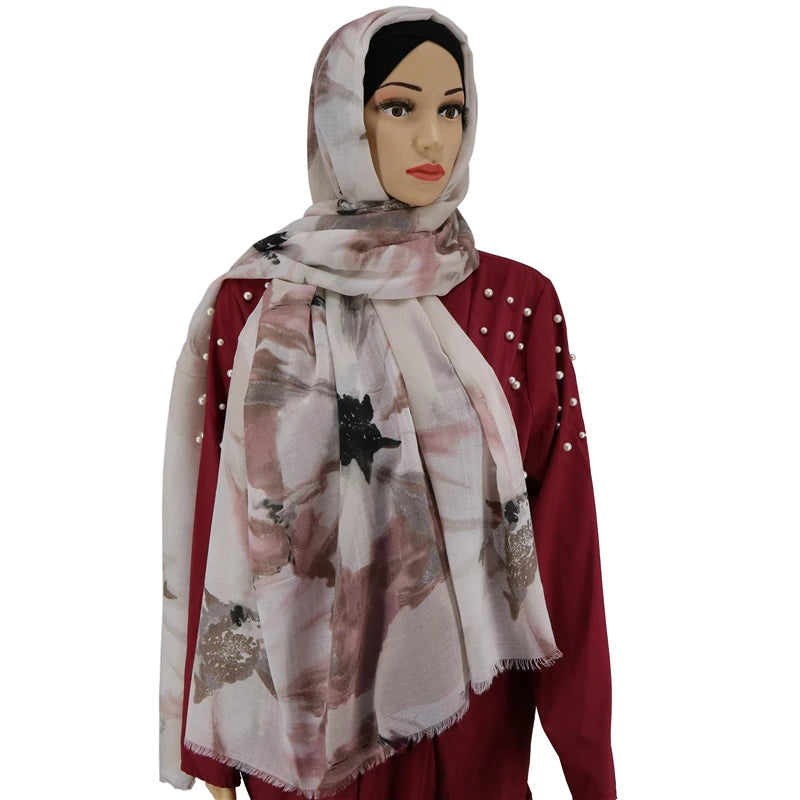Wholesale Custom Made Print Flower Cotton Viscose Hijab Scarf Muslim Hijab Hot Selling Scarf Viscose Hijab