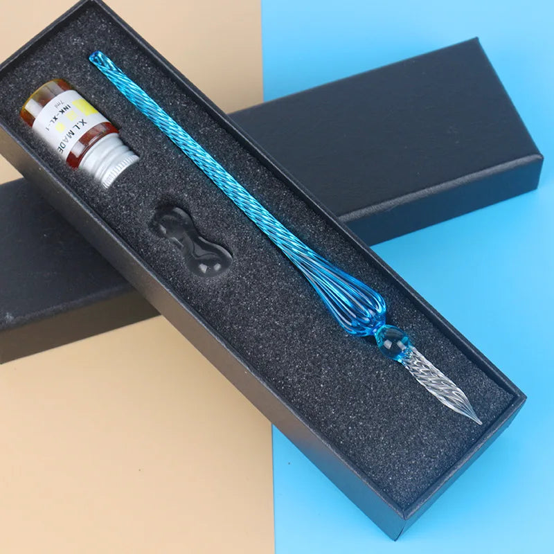 Clear Glass Dip Pen Set Holder Cool Art Writing Nice Lady Gifts Set New Fountain Pen Colorful Glass Dip Pen With Rest