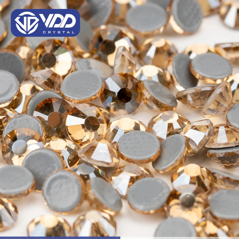 VDD 058 Golden Shadow High Quality Hot-Fix Glass Rhinestone Crystal Flatback Strass Stones DIY Garment Decoration Wedding Dress