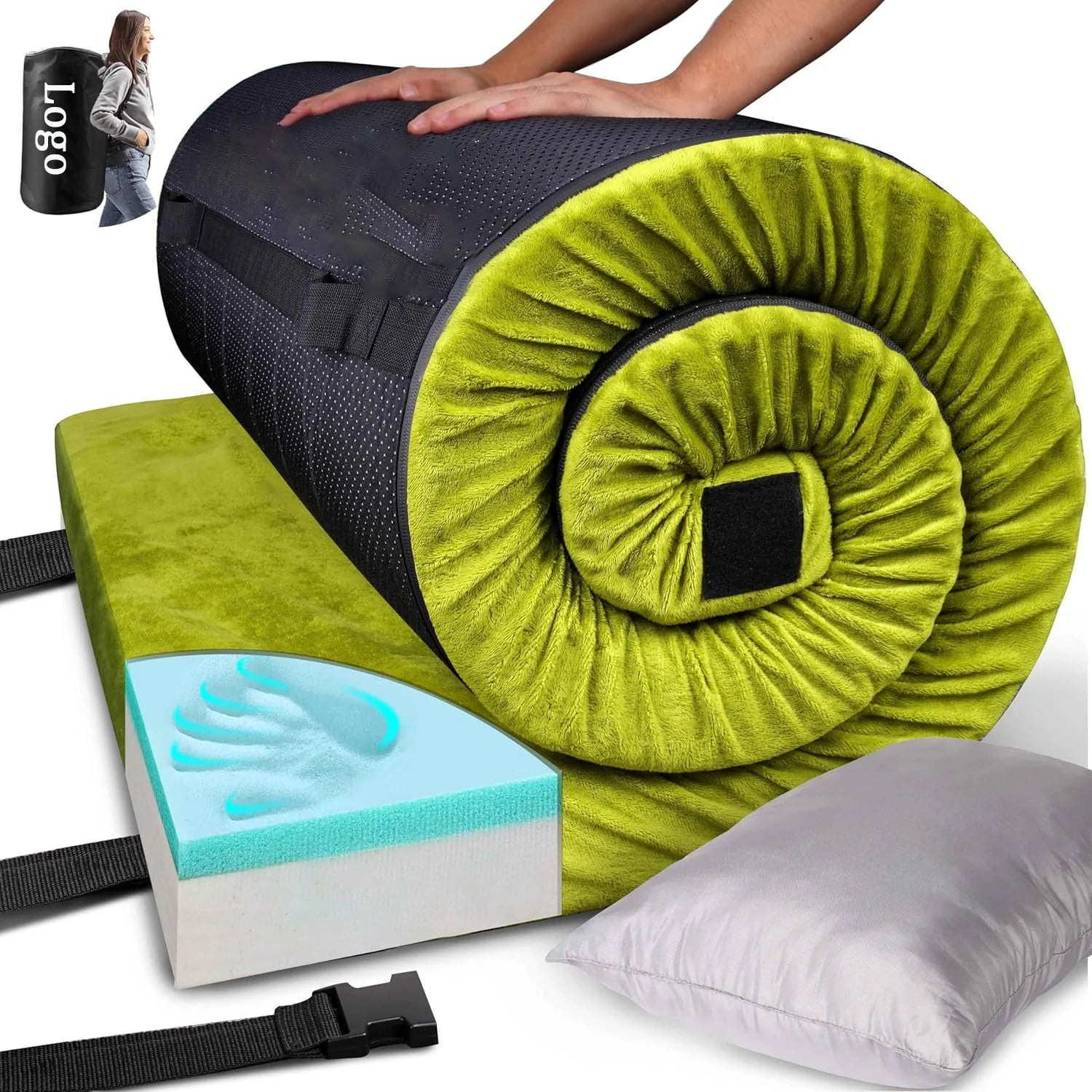 Modern Portable 3 Inch Thick Memory Foam Camping Mattress Comfortable Roll-Up Floor Mat Kids Adults Plush Sleepover Travel