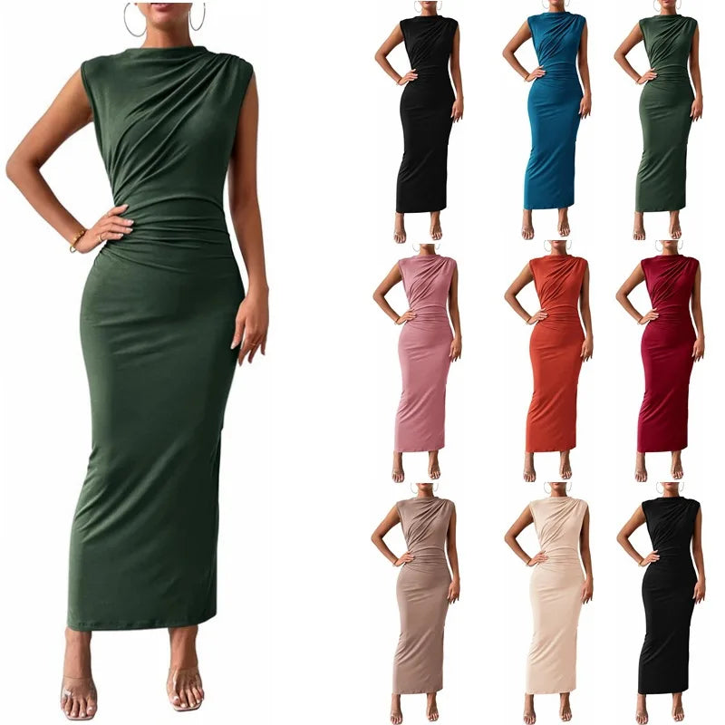 Women Long Dresses Sleeveless back slit ruffled bodycon fashion Maxi Bodycon Dress
