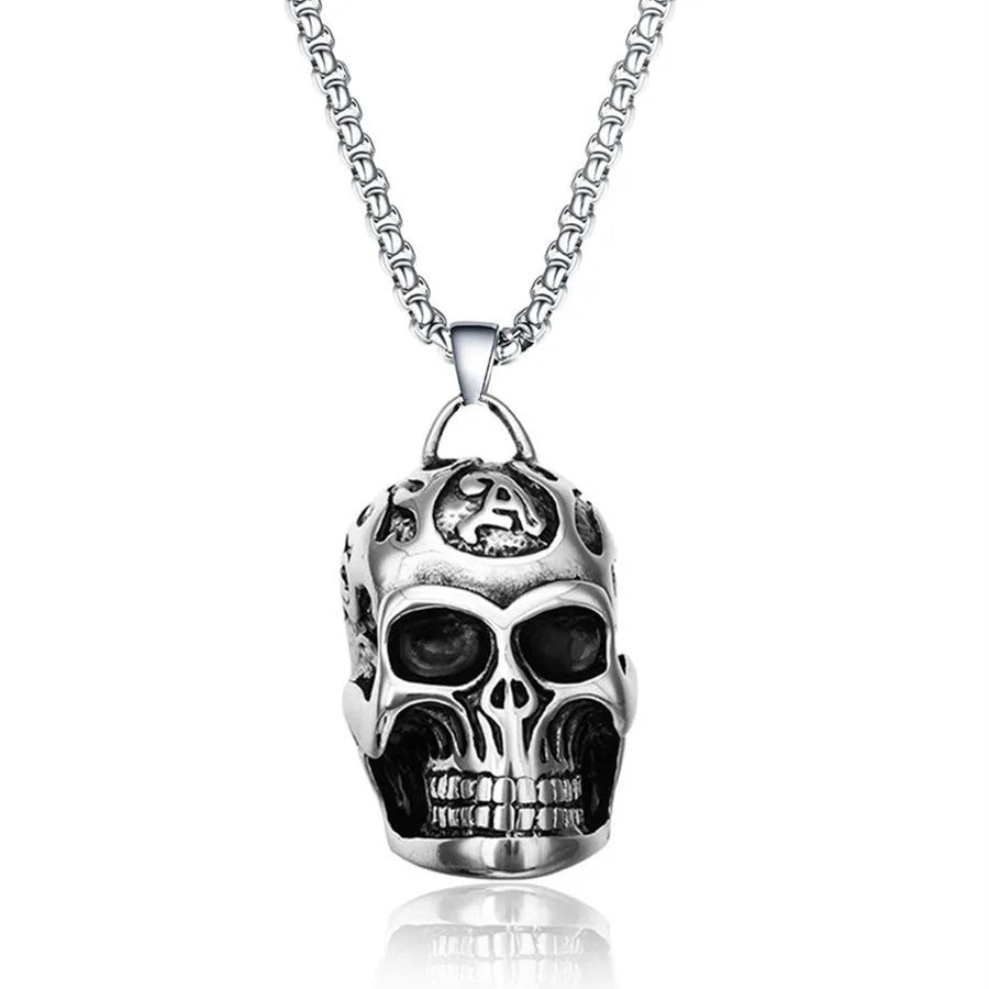 Linsa Jewelry Wholesale Skull Head Charm Heavy Stainless Steel Skull Pendant for Cool Boy Men Necklace