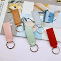 Modern Simple Double-sided Pu Leather Contrast Color Key Chain Business Gift Pendant Fashion Key Ring Wholesale