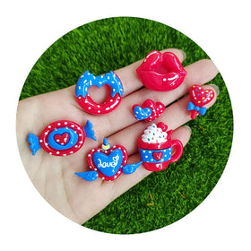 Scrapbooking Supplies Kawaii Red Sexy Lips Charms for Jewelry Making Resin Cup Heart Wings Candy Flatback Pendant Diy Keychain