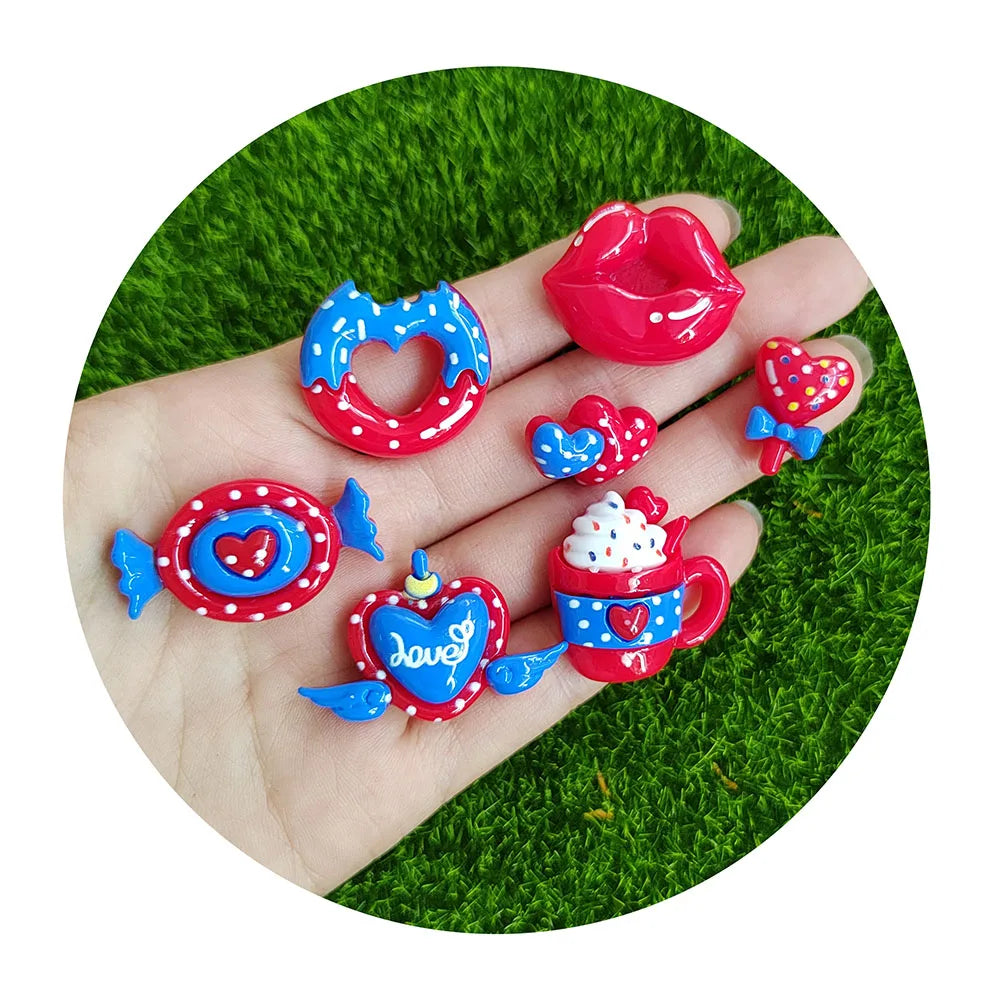 Scrapbooking Supplies Kawaii Red Sexy Lips Charms for Jewelry Making Resin Cup Heart Wings Candy Flatback Pendant Diy Keychain