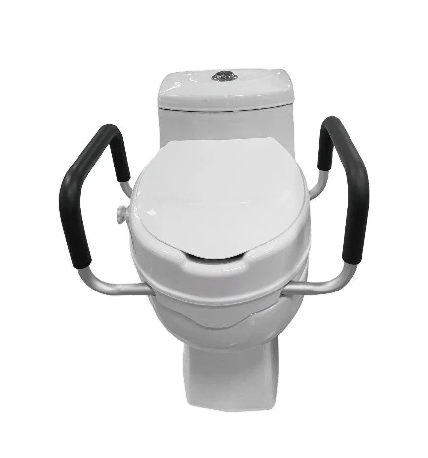 SUNCARE Elder Homecare Safety 6 Inch PP Durable Raised Toilet Seat With Detachable Armrest and Lid