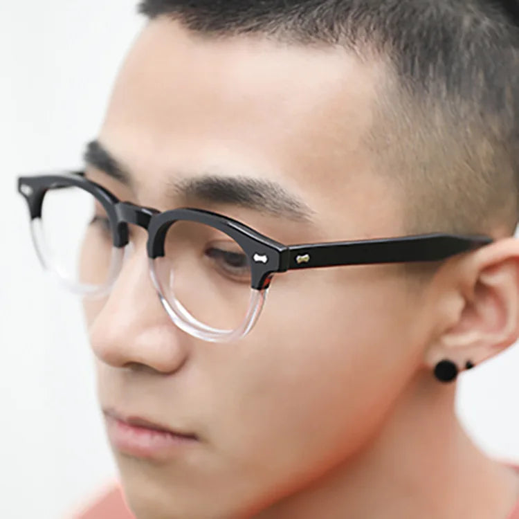 Hot Selling Vintage Fashion Anti UV Glare Blue Ray Half Frame Optical Round Frame With Rivet Half Anti Blue Light Glasses