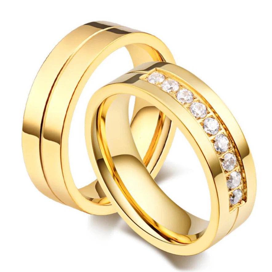 Zhongzhe Jewelry Couple Ring CZ Crystal Lover Jewelry Stainless Steel 18K Gold Plated Couple Wedding Rings Bands OEM/ODM Accept