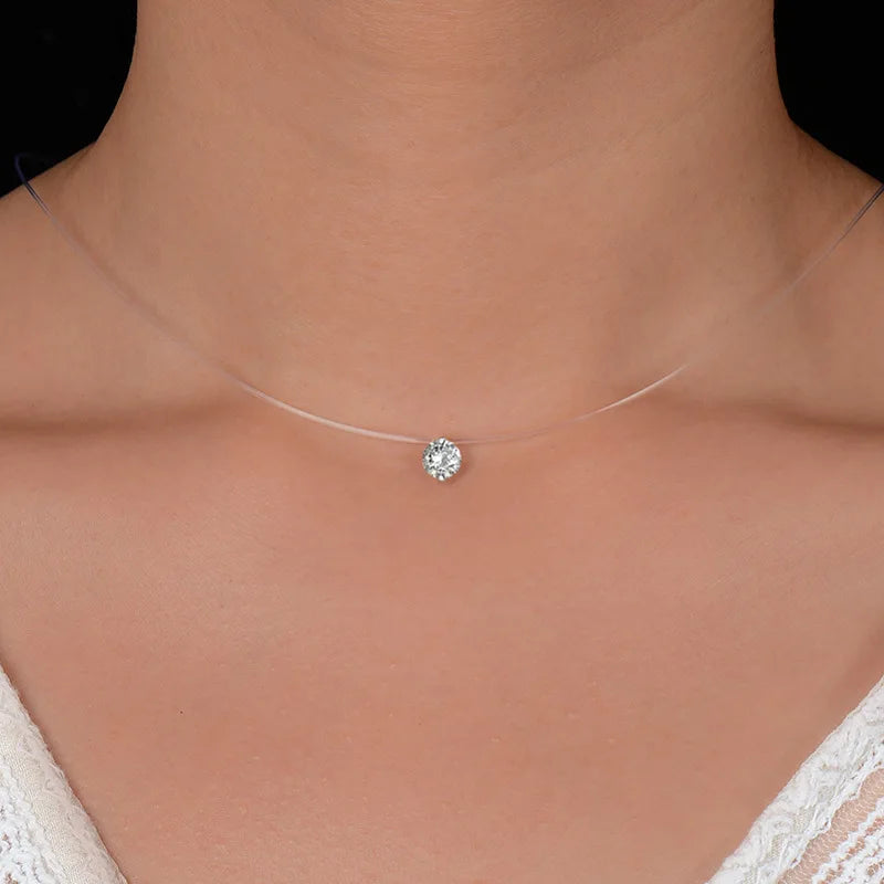 Natural Diamond Invisible Chain Necklaces Pendants Rhinestone Choker Necklaces Transparent Fishing Line Collier Femme