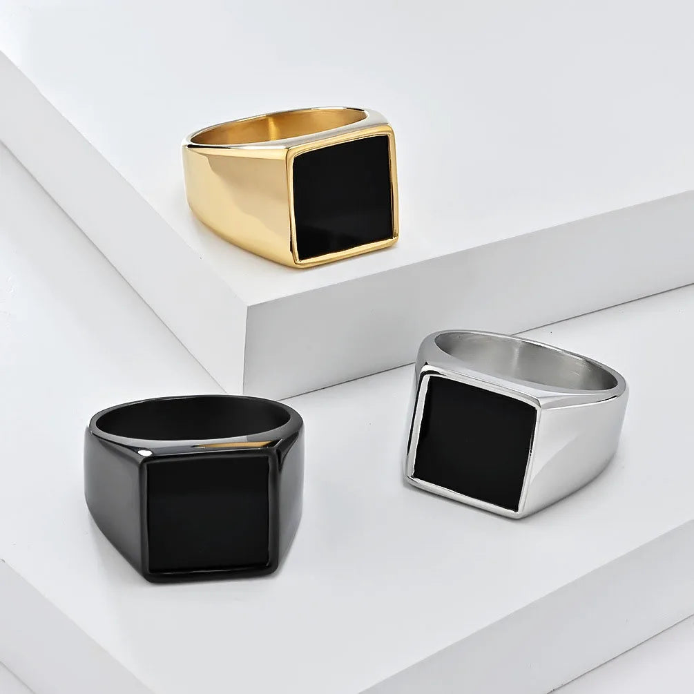 Nordic Minimalist Men's Titanium Steel Geometric Signet Ring Fixed Size Fine Jewelry Fashionable Rings